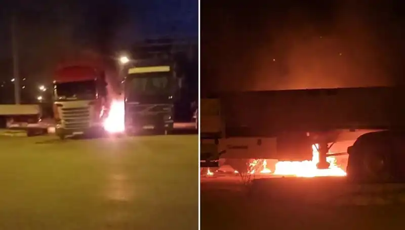 Park Halindeki Tırların Alev Alev Yandığı Şok Edici Olay